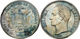 Venezuela. 1924. 5 bolívares. (KM. 24.2). En cápsula de la PCGS como Genuine Quest, Color-XF Details, nº 941267.91/83109458. AG. EBC-.