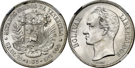 Venezuela. 1935. 5 bolívares. (KM. 24.2). En cápsula de la NGC como MS63, nº 2793544-009. Escasa así. AG. S/C.