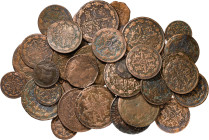 Carlos III. Lote de 39 monedas de cobre. Limpiadas. A examinar. MC/MBC.