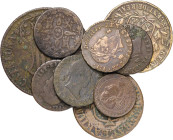Fernando VII e Isabel II. Lote de 9 monedas en cobre. A examinar. BC/MBC.