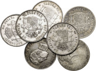 1870 a 1904. 1 peseta. Lote de 7 monedas, todas diferentes. A examinar. BC-/EBC.