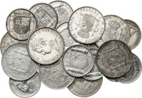 1905 y 1933. 1 (diez) y 2 (diez) pesetas. Lote de 20 monedas. A examinar. MBC-/EBC.