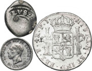 Lote de 3 monedas falsas de época: Carlos II, Carlos IV y Alfonso XIII. A examinar. BC-/MBC.