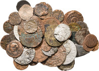 Lote de 54 monedas españolas, la mayoría del ámbito de la corona aragonesa, seis en plata. Limpiadas. Imprescindible examinar. BC/BC+.