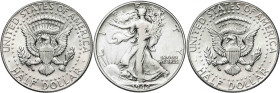 Estados Unidos. 1942 y 1964. 1/2 dólar. Lote de 3 monedas: Filadelfia (dos) y Denver. AG. BC+/S/C-.