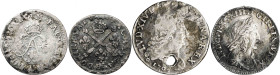 Francia. Lote de 4 monedas divisores del ecu de los reinados de Luis XIII y XIV. Una con perforación. A examinar. (BC-/MBC).