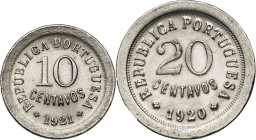 Portugal. 1920 y 1921. 10 y 20 centavos. (KM. 570 y 571). Lote de 2 monedas. CU-NI. S/C-.