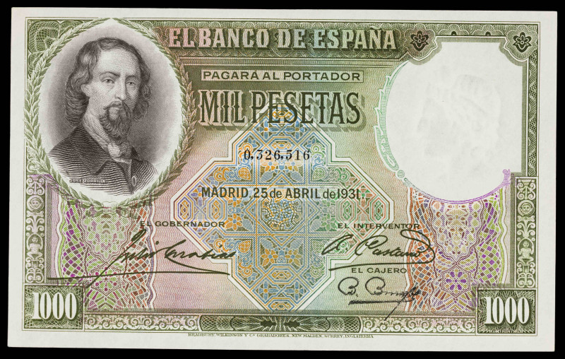 1931. 1000 pesetas. (Ed. 362). 25 de abril, Zorrilla. Ligero doblez en una esqui...