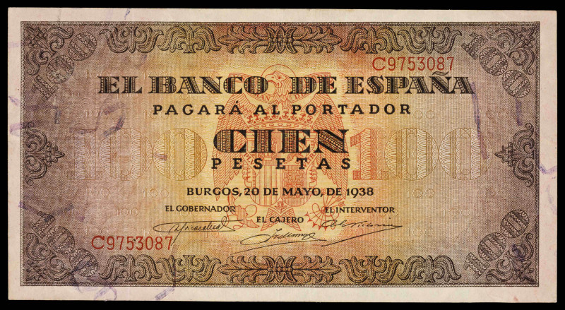 1938. 100 pesetas. (Ed. 423a). 20 de mayo. Serie C. MBC.