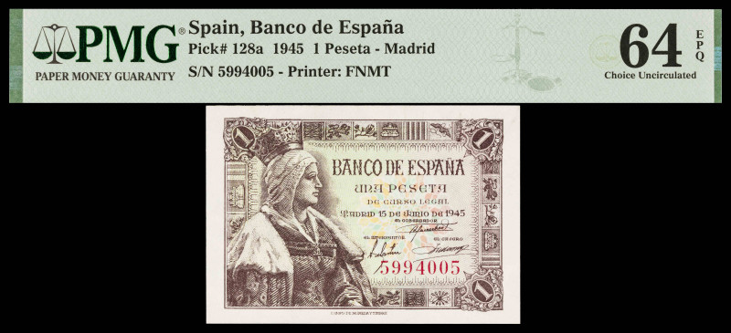 1945. 1 peseta. (Ed. 448). 15 de junio, Isabel la Católica. Sin serie. Certifica...