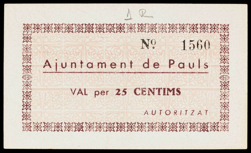 Pauls. 25 céntimos. (T. 2079a). Raro. EBC-.