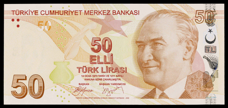 Turquía. s/d (2009). Banco Central. 50 liras. (Pick 225). Presidente Kamel Atatü...