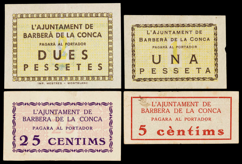 Barberà de la Conca. 5, 25 céntimos, 1 y 2 pesetas. (T. 365, 366, 367a y 368b). ...