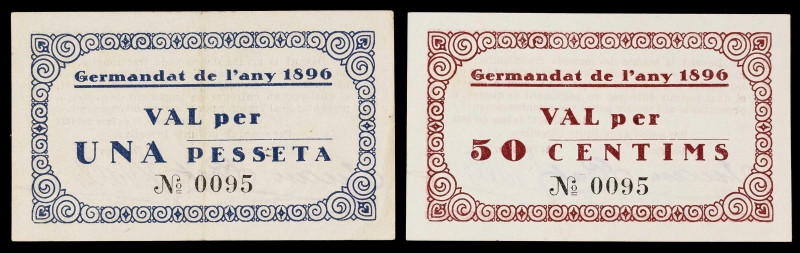 Barcelona. Germandat de l'any 1896. 50 céntimos y 1 peseta. (AL. falta) (RGH. 67...