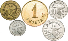 Barcelona. La Sagrera. La Hispano Suiza, I.C. (Industria Col·lectivitzada). 5, 10, 25, 50 céntimos y 1 peseta. (AL. 1555 a 1559). Los 50 céntimos y la...