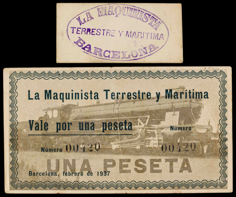 Barcelona. La Maquinista Terrestre y Marítima. 10 céntimos y 1 peseta. (AL. 1433...