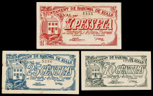 Baronia de Rialb. 10, 25 céntimos y 1 peseta. (T. 377, 378 y 379a). 3 billetes, serie completa. MBC/EBC-.