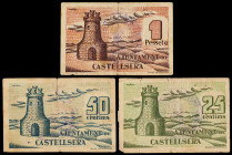 Castellserà. 25, 50 céntimos y 1 peseta. (T. 887 a 889). 3 billetes, serie completa. BC/BC+.