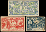 Castelltersol. 15, 25 y 50 céntimos. (T. 891 a 893). 3 billetes. BC/MBC.