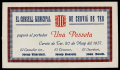 Cervià de Ter. 1 peseta. (T. 952c). Escaso. EBC-.