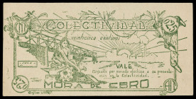 Móra d'Ebre. Colectividad C.N.T. 25 céntimos. (T. 1849). Escrito en castellano. Raro. EBC.