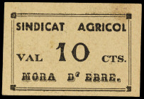 Móra d'Ebre. Sindicat Agrícola. 10 céntimos. (T. 1855). Cartón. Muy raro. EBC.
