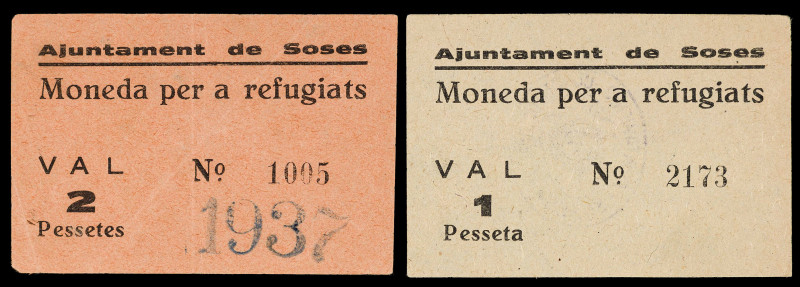 Soses. Moneda per a refugiats. 1 y 2 pesetas. (T. falta) (T. Edición 2007, nº 24...