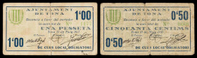 Tona. 50 céntimos y 1 peseta. (T. 2894b y 2895a). 2 cartones, todos los de la localidad. BC/BC+.