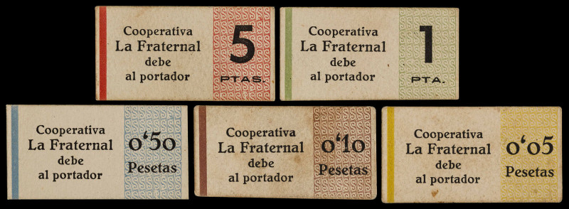 Vilassar de Dalt. Cooperativa La Fraternal. 5, 10, 50 céntimos, 1 y 5 pesetas. (...