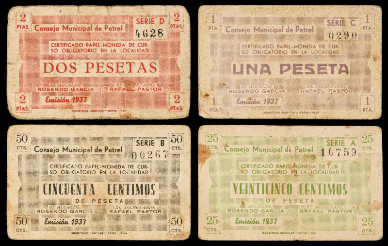 Petrel (Alicante). Consejo Municipal. 25, 50 céntimos y 1 y 2 pesetas. (T. 1136 ...