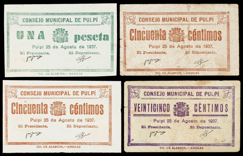 Pulpí (Almería). Consejo Municipal. 25, 50 céntimos (dos) y 1 peseta. (KG. 622) ...