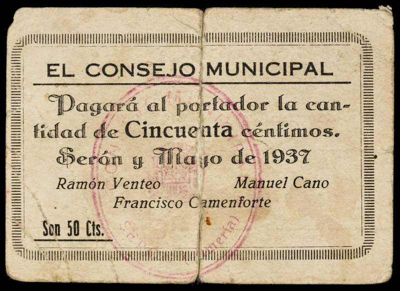 Serón (Almería). Consejo Municipal. 50 céntimos. (KG. 688 falta valor) (RGH. 483...