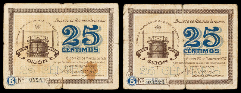 Gijón (Asturias). Compañía Popular de Gas y Electricidad. 25 céntimos. (KG. falt...