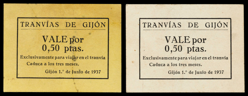 Gijón (Asturias). Tranvías de Gijón. 50 céntimos. (KG. falta) (RGH. 2672 y 2672a...