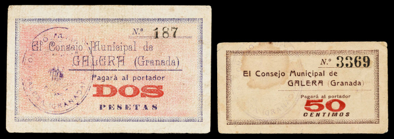 Galera (Granada). Consejo Municipal. 50 céntimos y 2 pesetas. (KG. 376) (RGH. 25...