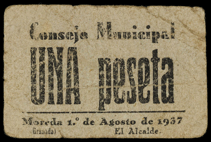 Moreda (Granada). Consejo Municipal. 1 peseta. (KG. 514) (RGH. 3717). Cartón. Mu...