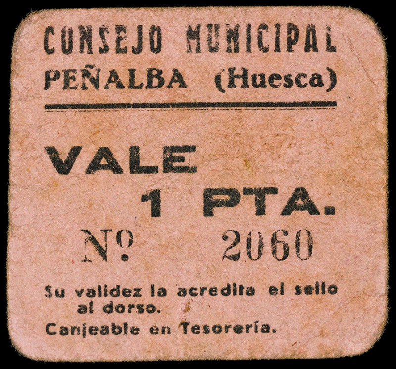 Peñalba (Huesca). Consejo Municipal. 1 peseta. (KG. 576) (RGH. 4133). Cartón. MB...