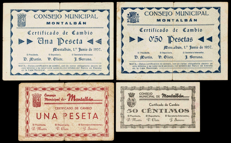 Montalbán (Teruel). Consejo Municipal. 50 céntimos (dos) y 1 peseta (dos). (KG. ...