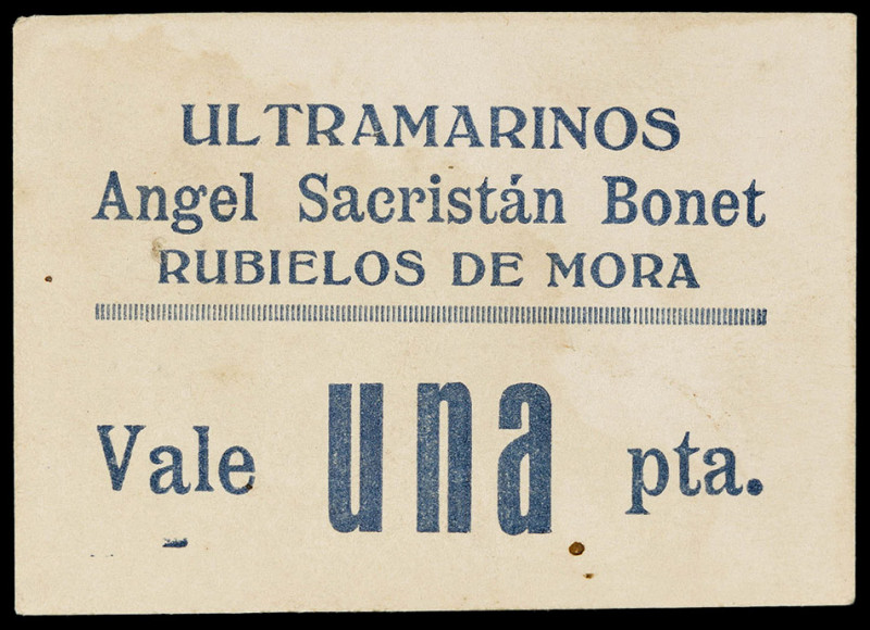 Rubielos de Mora (Teruel). Ultramarinos Ángel Sacristán Bonet. 1 peseta. (KG. fa...