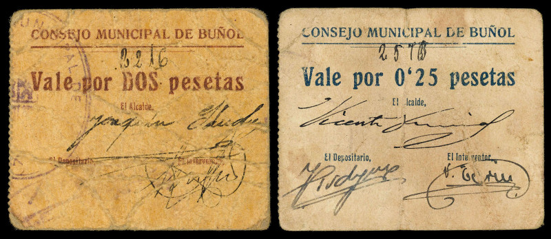 Buñol (Valencia). Consejo Municipal. 25 céntimos y 2 pesetas. (T. 428 y 430) (KG...