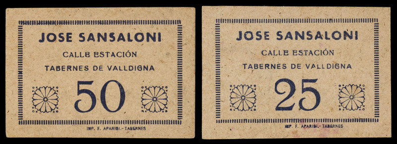 Tabernes de Valldigna (Valencia). José Sansaloni. 25 y 50 céntimos. (T. falta) (...