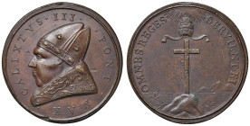 Callisto III (1455-1458) Alonso de Borja di Torre de Canals, medaglia di restituzione in bronzo - opus: Girolamo Paladino (D/) bottega Hamerani (R/) -...
