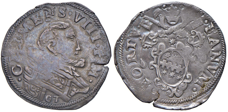 Clemente VIII (1592-1605) Fano - Testone - Munt. 149 AG (g 9,00) RRRR Stella sop...