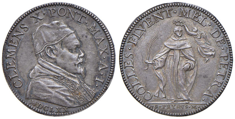 Clemente X (1670-1676) Giulio An. I - Munt. 30 AG (g 3,18) RR Questa moneta fu e...