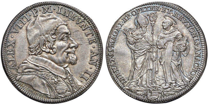 Alessandro VIII (1689-1691) Testone 1690 An. II - Munt. 14 AG (g 9,17) RR Lieve ...