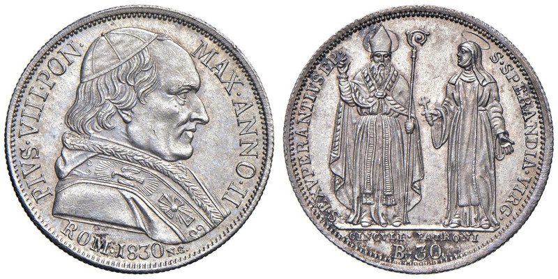 Pio VIII (1829-1830) 30 Baiocchi 1830 An. II - Nomisma 338; Munt. 2 AG (g 7,97) ...