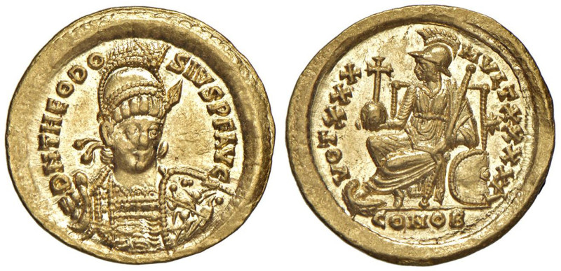 Teodosio II (402-450) Solido - Zecca: Costantinopoli - RIC 257 AU (g 4,29) Altis...