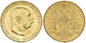 AUSTRIA Francesco Giuseppe I d'Asburgo Lorena (1848-1916) 100 Corone 1915 - Fb. 507 AU (g 33,89) Restrike.

Status: SPL-FDC