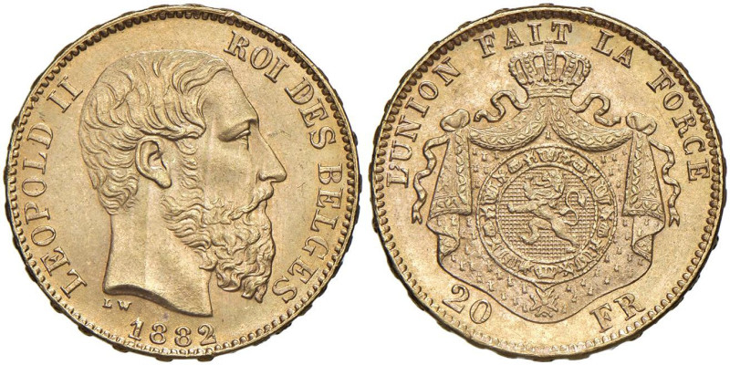 BELGIO Leopoldo II (1865-1909) 20 Franchi 1882 - Kr. 37 AU (g 6,46)

Status: S...