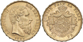 BELGIO Leopoldo II (1865-1909) 20 Franchi 1882 - Kr. 37 AU (g 6,46)

Status: SPL-FDC